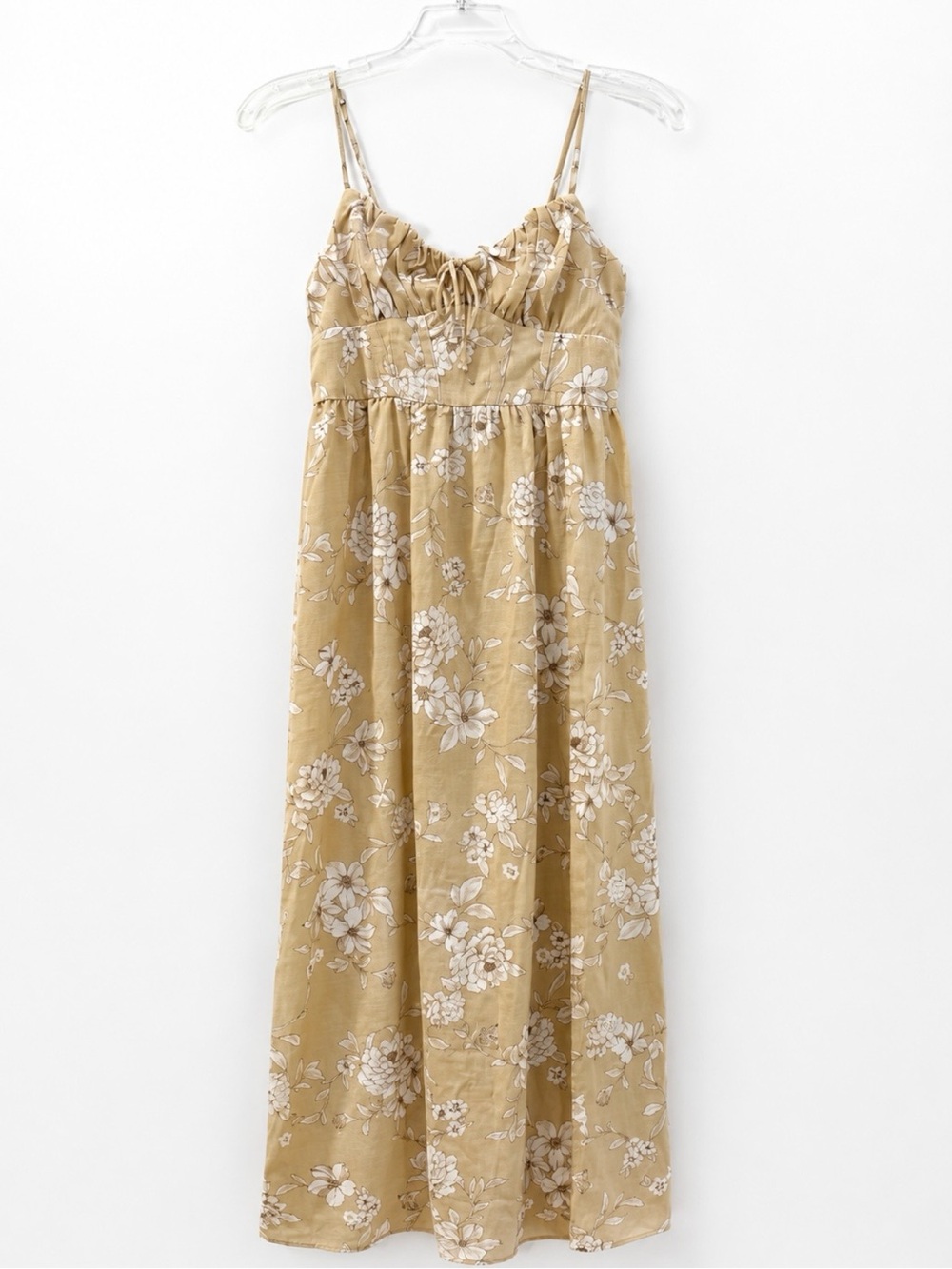 Inspired Hearts Women’s Large Beige Floral Maxi Dress Spaghetti Strap